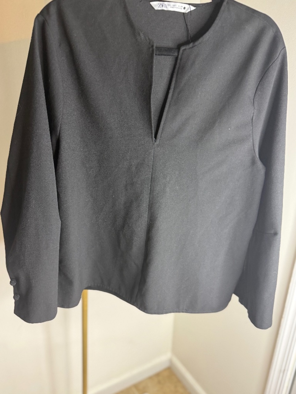Zara NWT Black Structured Long Sleeve Blouse Womens Large Minimalist Top - Picture 3 of 10